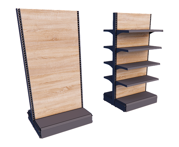 Gondole centrale double face habillage bois pour officine